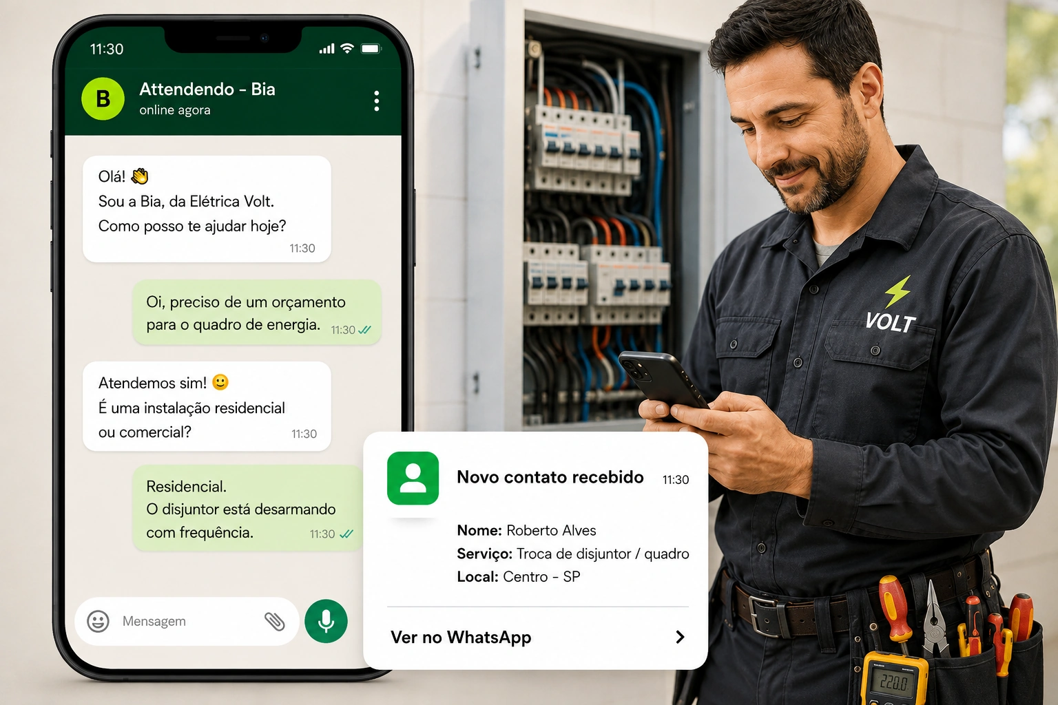 Exemplo de atendimento para empresa de serviços elétricos