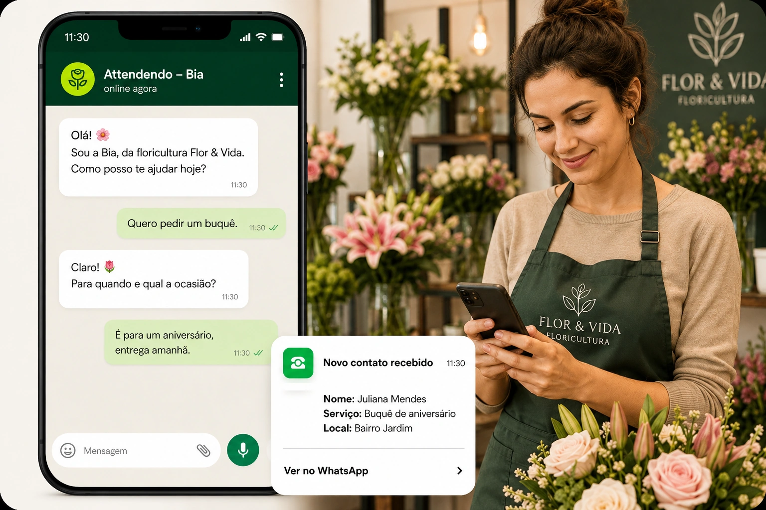 Exemplo de atendimento para floricultura