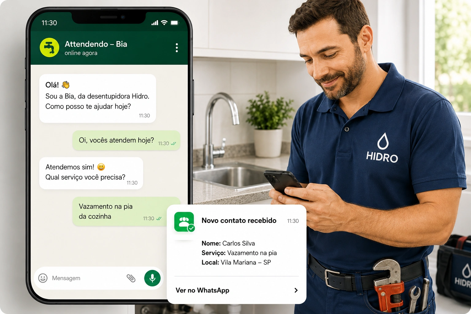 Exemplo de atendimento para empresa de encanamento