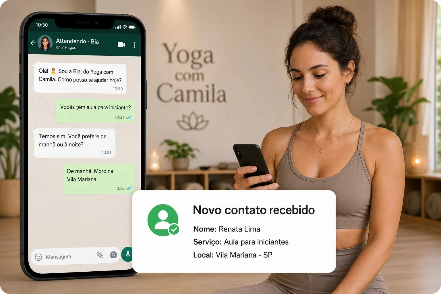 Exemplo de atendimento para aulas de yoga