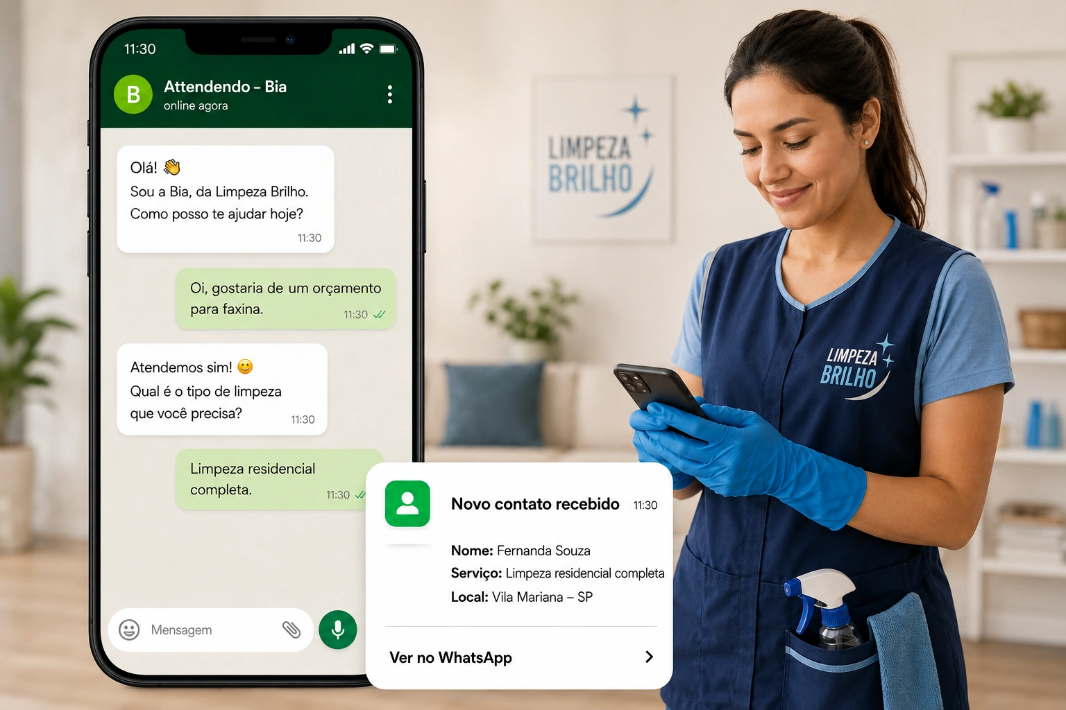 Exemplo de atendimento para empresa de limpeza