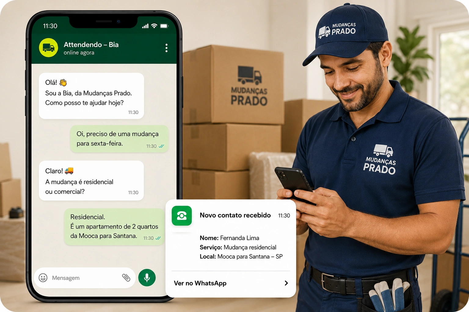 Exemplo de atendimento para empresa de mudanças
